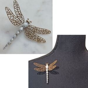 Carolee Vintage Dragonfly Brooch Pave Crystal En Tremblant Articulated Wings